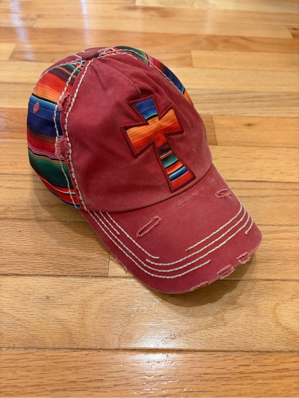 KBETHOS Vintage Style Red Washed Distressed Baseball Cap Cross Serape Panels